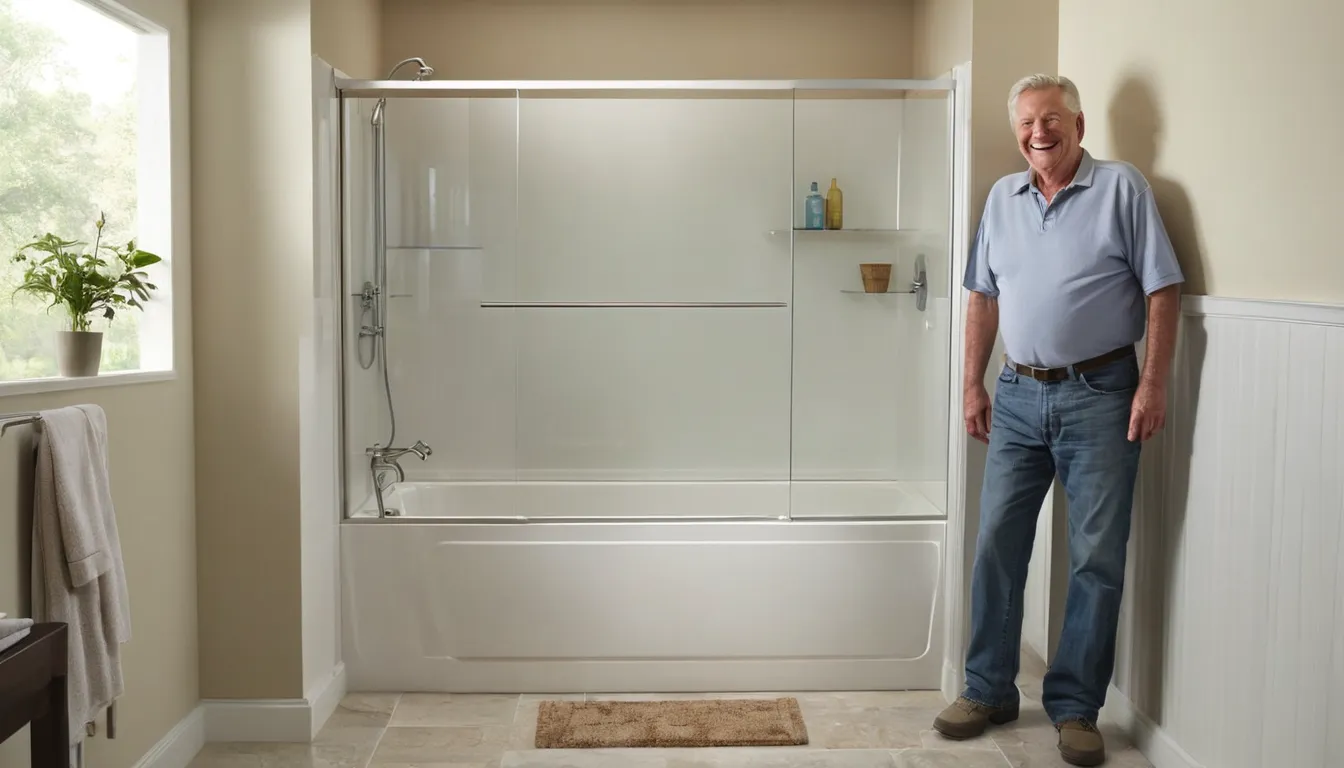Homeowner reviewing a walk-in tub in a bright bathroom in Joliet